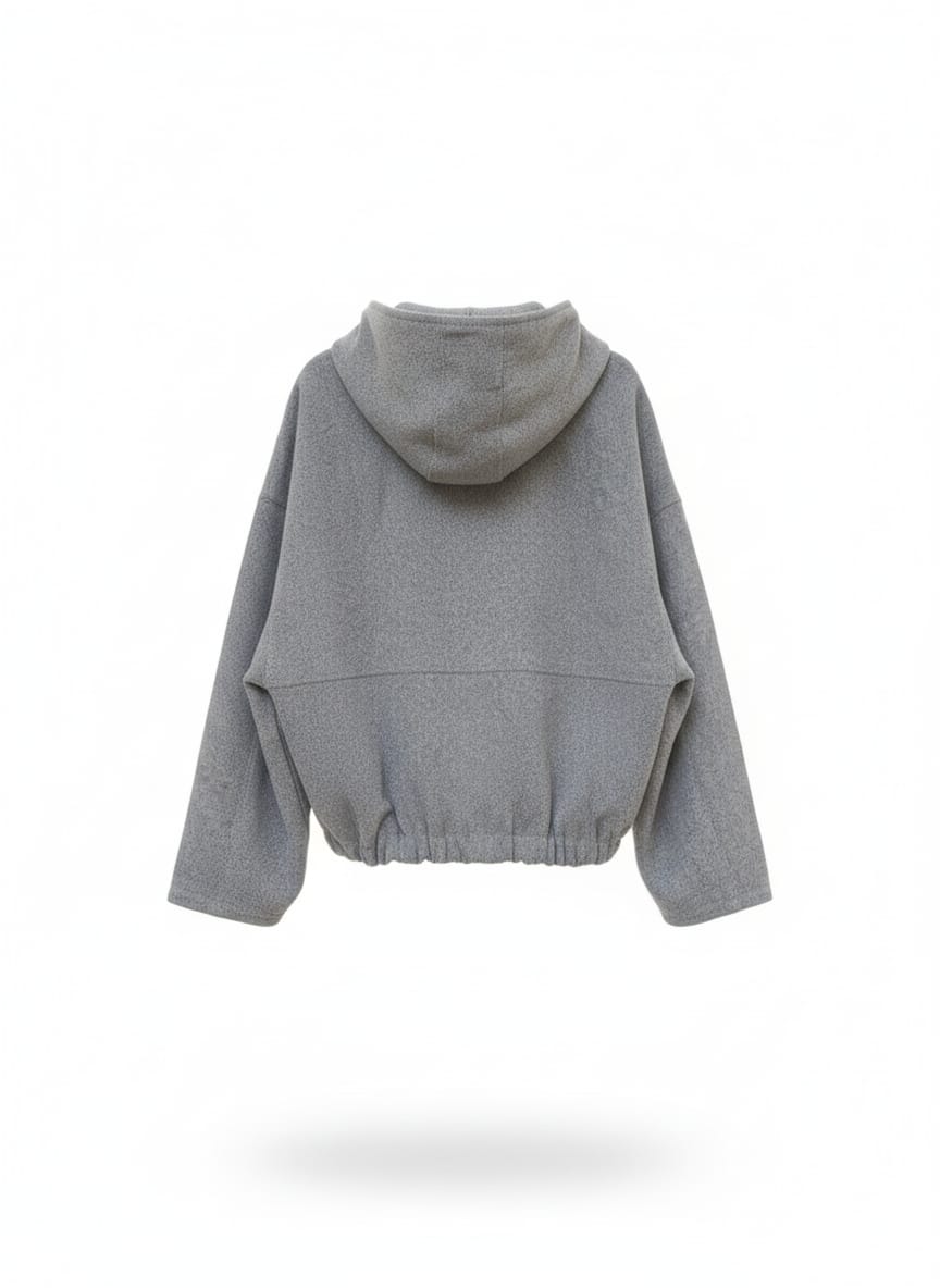 Textured Grey Full-Zip Hooded Sweater