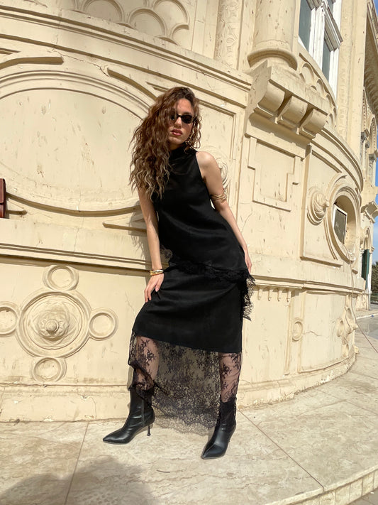 Black Full-Length Lace Skirt