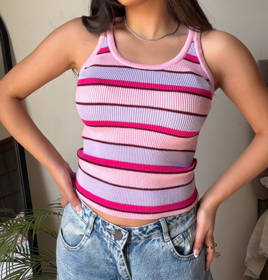 Candy Stripe Ribbed Knit Tank Top