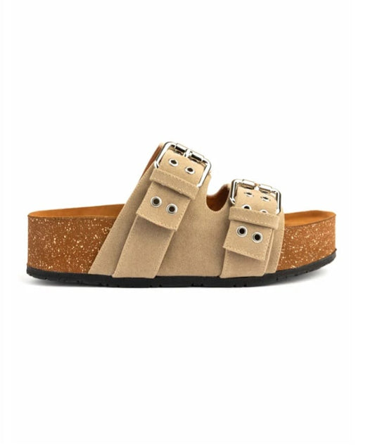 Beige Two-Strap Buckle Sandal - High