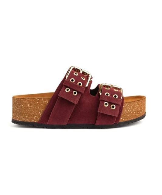 Burgundy Two-Strap Buckle Sandal