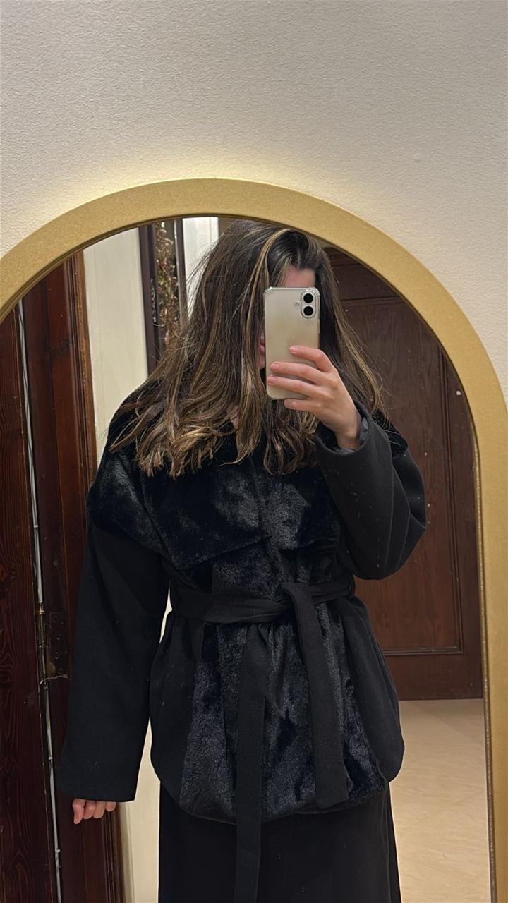 Velvet Shadow Wool-Fur Wrap Jacket