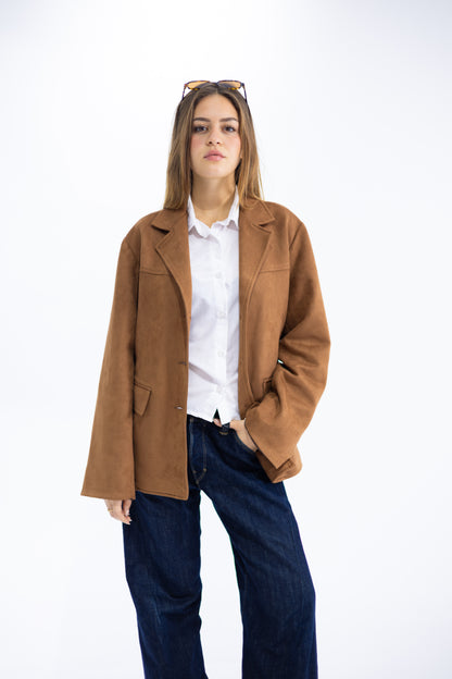 Textured Suede Blazer in Camel