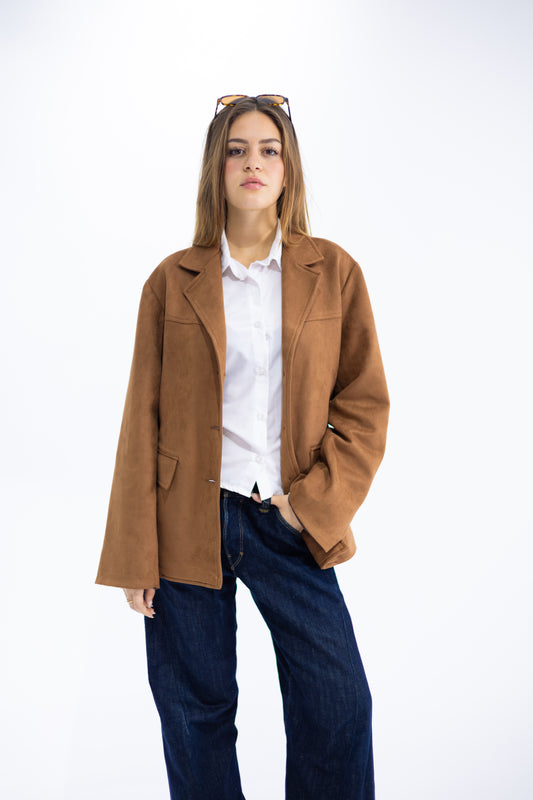 Textured Suede Blazer in Camel