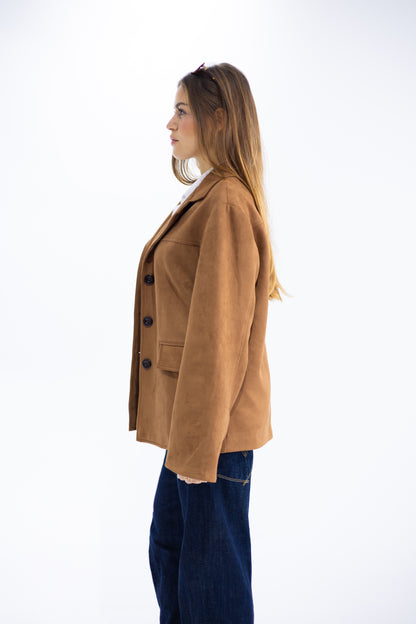 Textured Suede Blazer in Camel