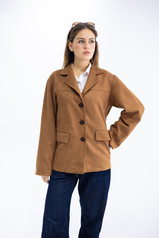 Textured Suede Blazer in Camel