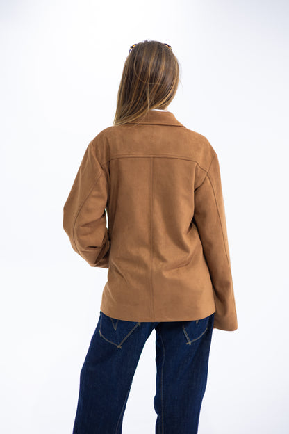 Textured Suede Blazer in Camel