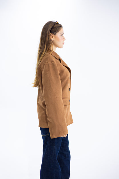 Textured Suede Blazer in Camel