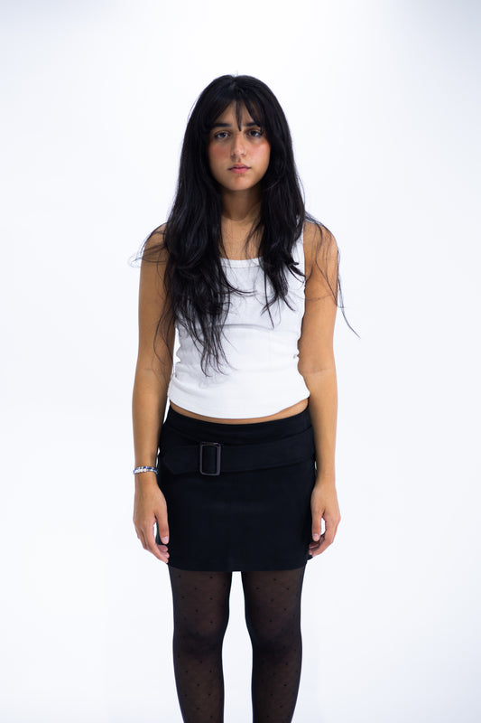 Short Suede Skirt with Wide Belt