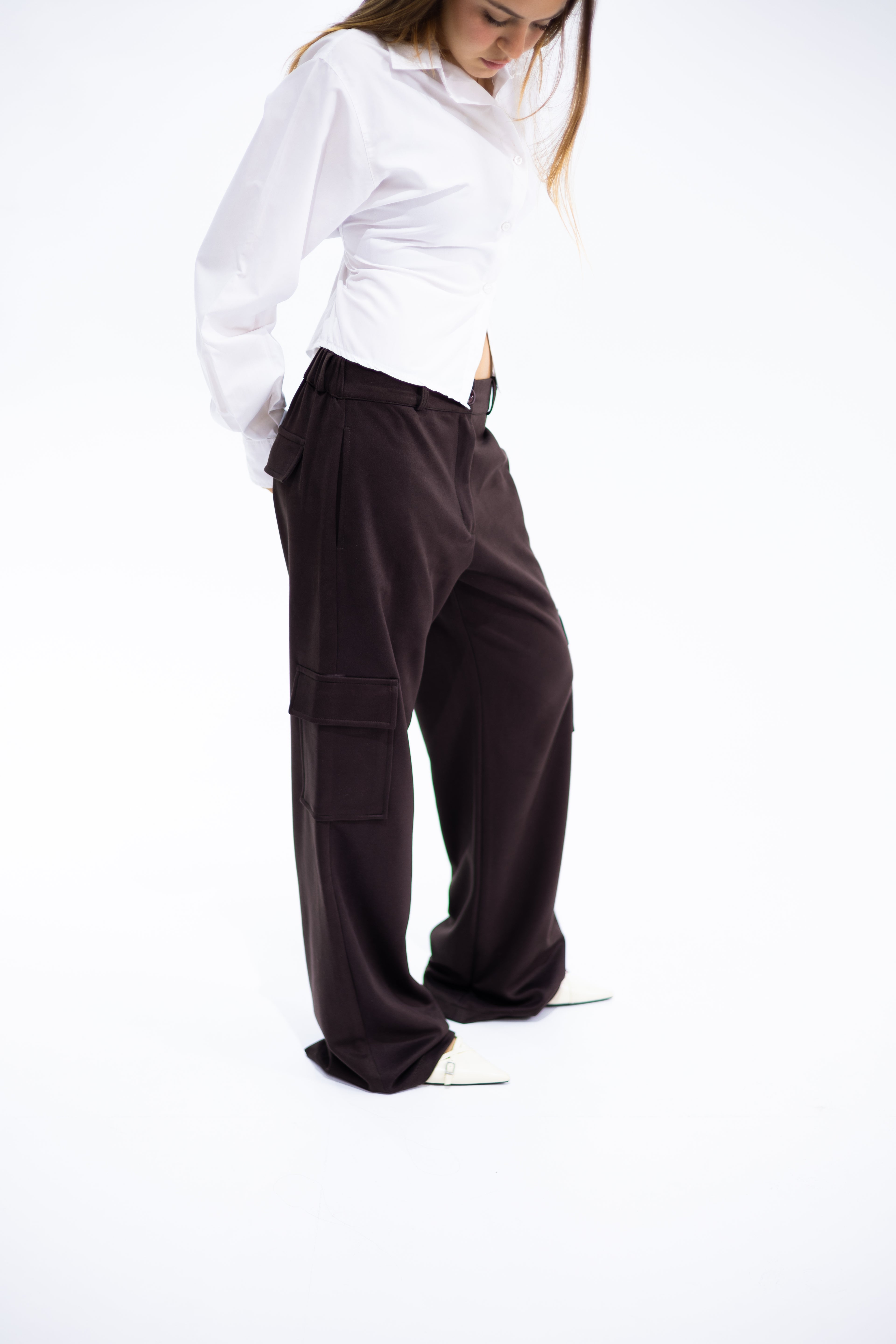 Soft Suede-Look Cargo Pants