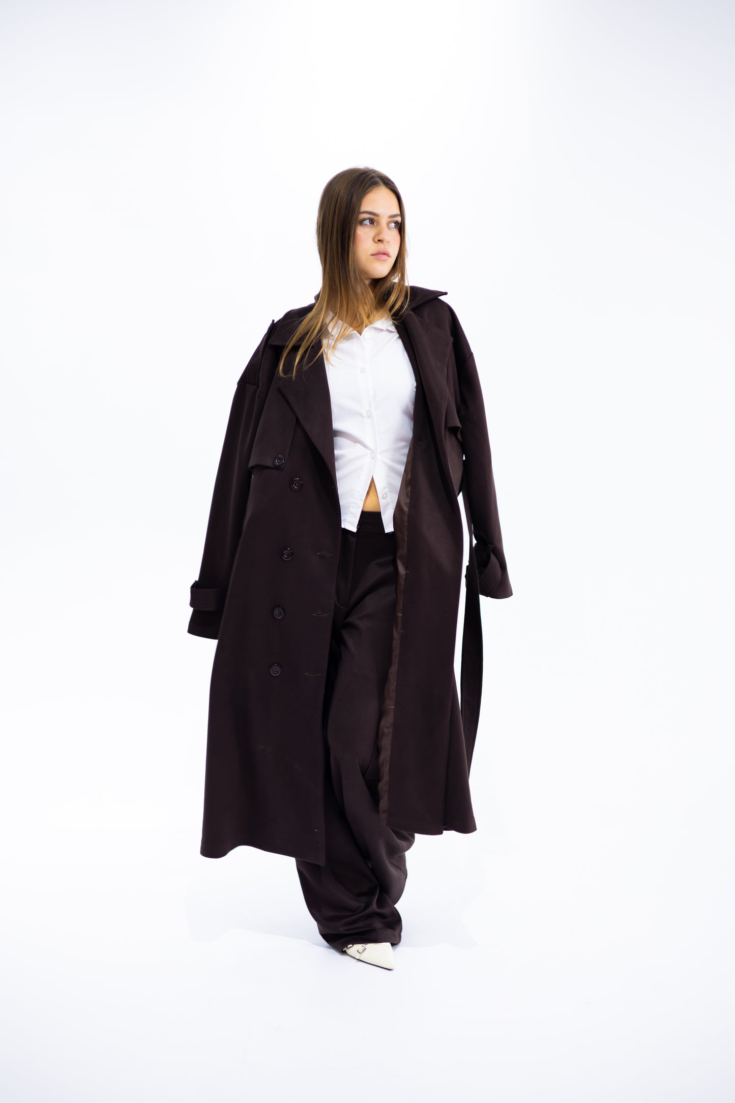 Double-Breasted Suede Trench Coat