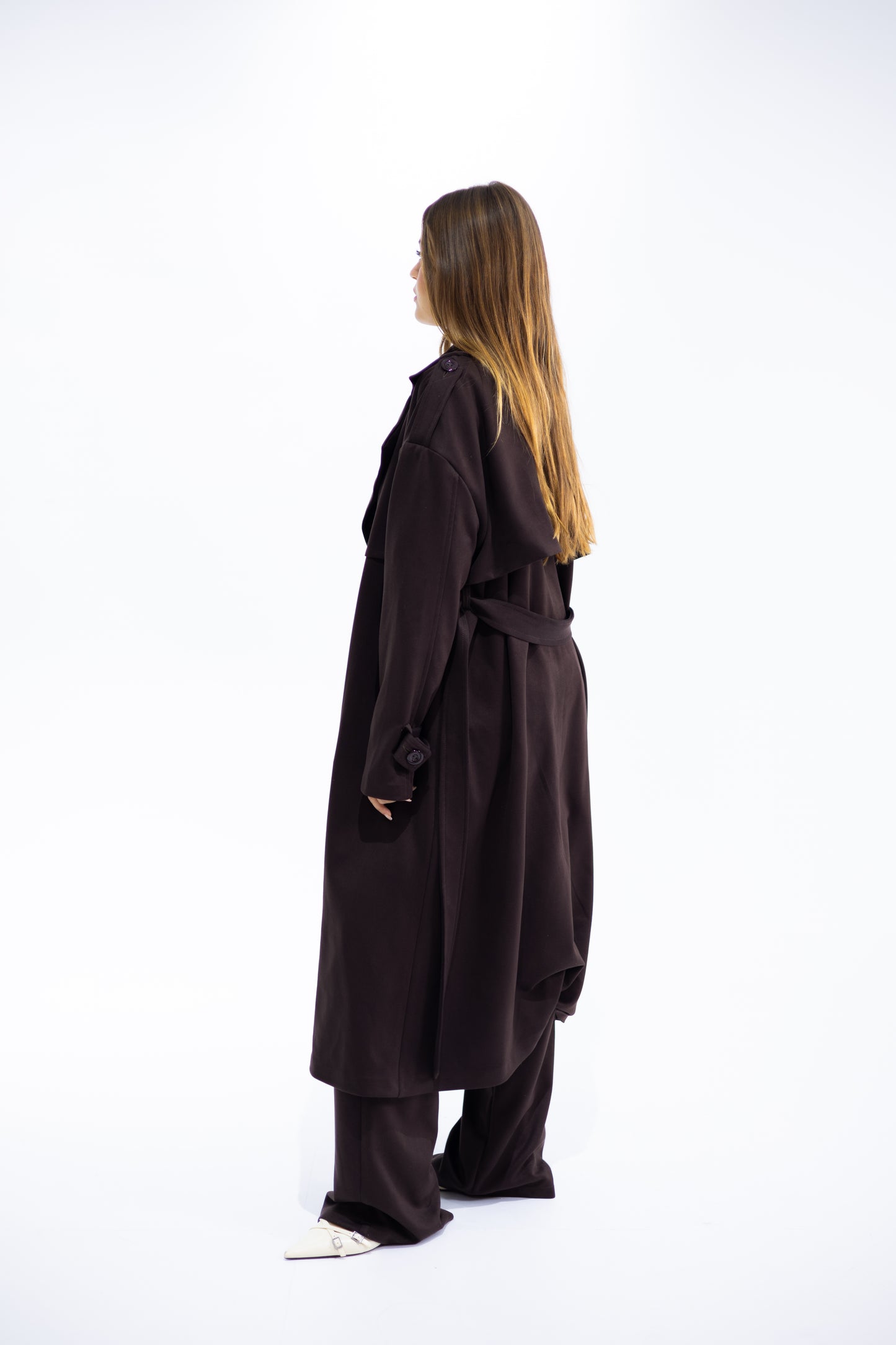 Double-Breasted Suede Trench Coat