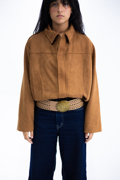 Brown Suede Bomber Jacket