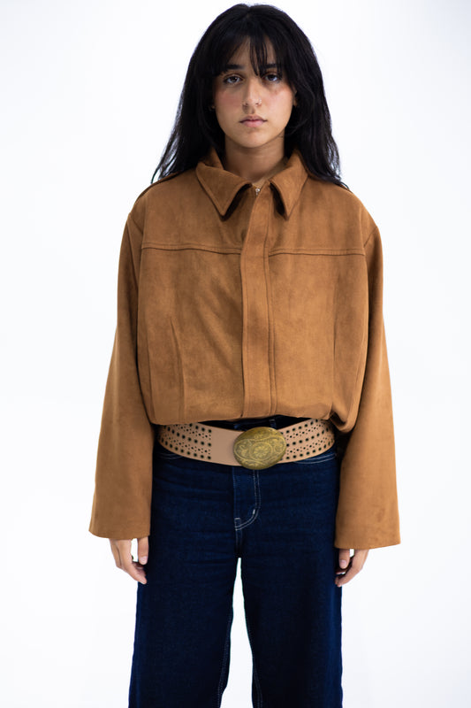 Brown Suede Bomber Jacket