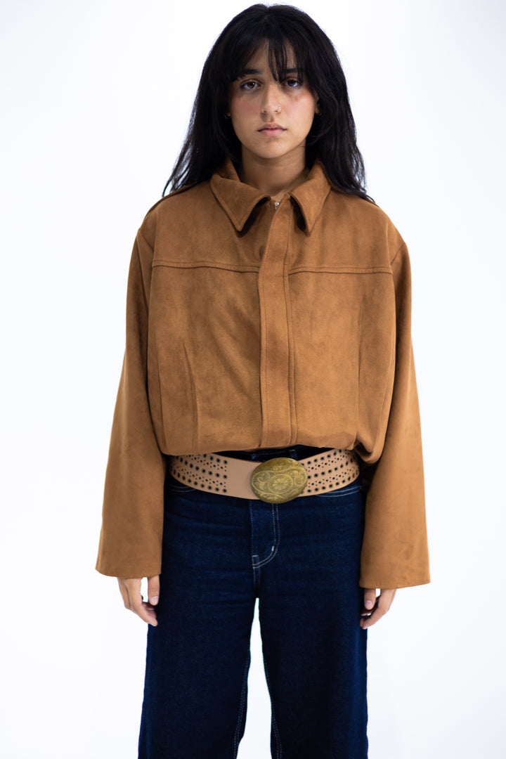 Brown Suede Bomber Jacket