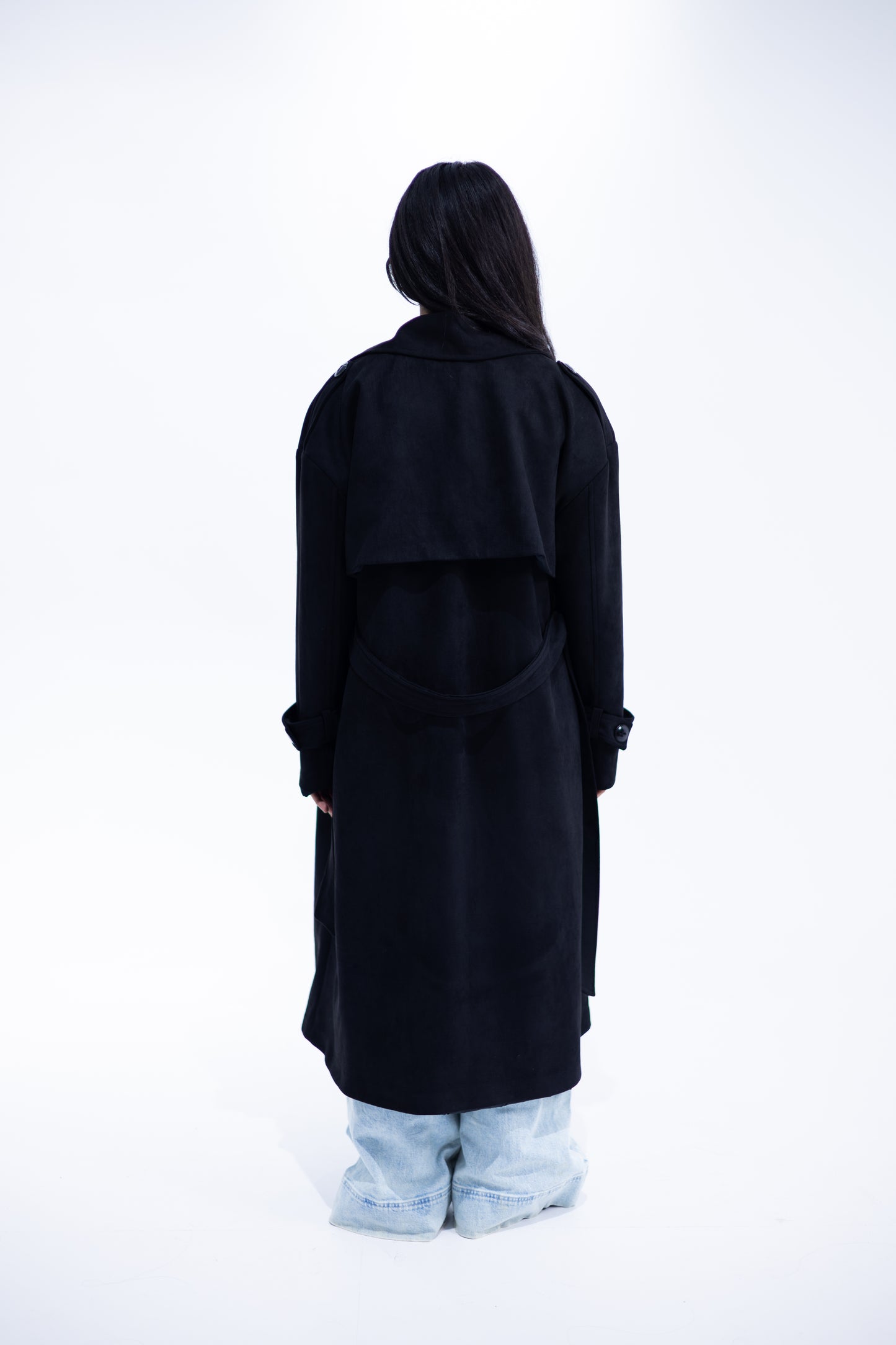 Double-Breasted Suede Trench Coat