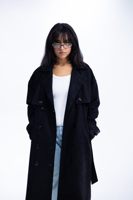 Double-Breasted Suede Trench Coat