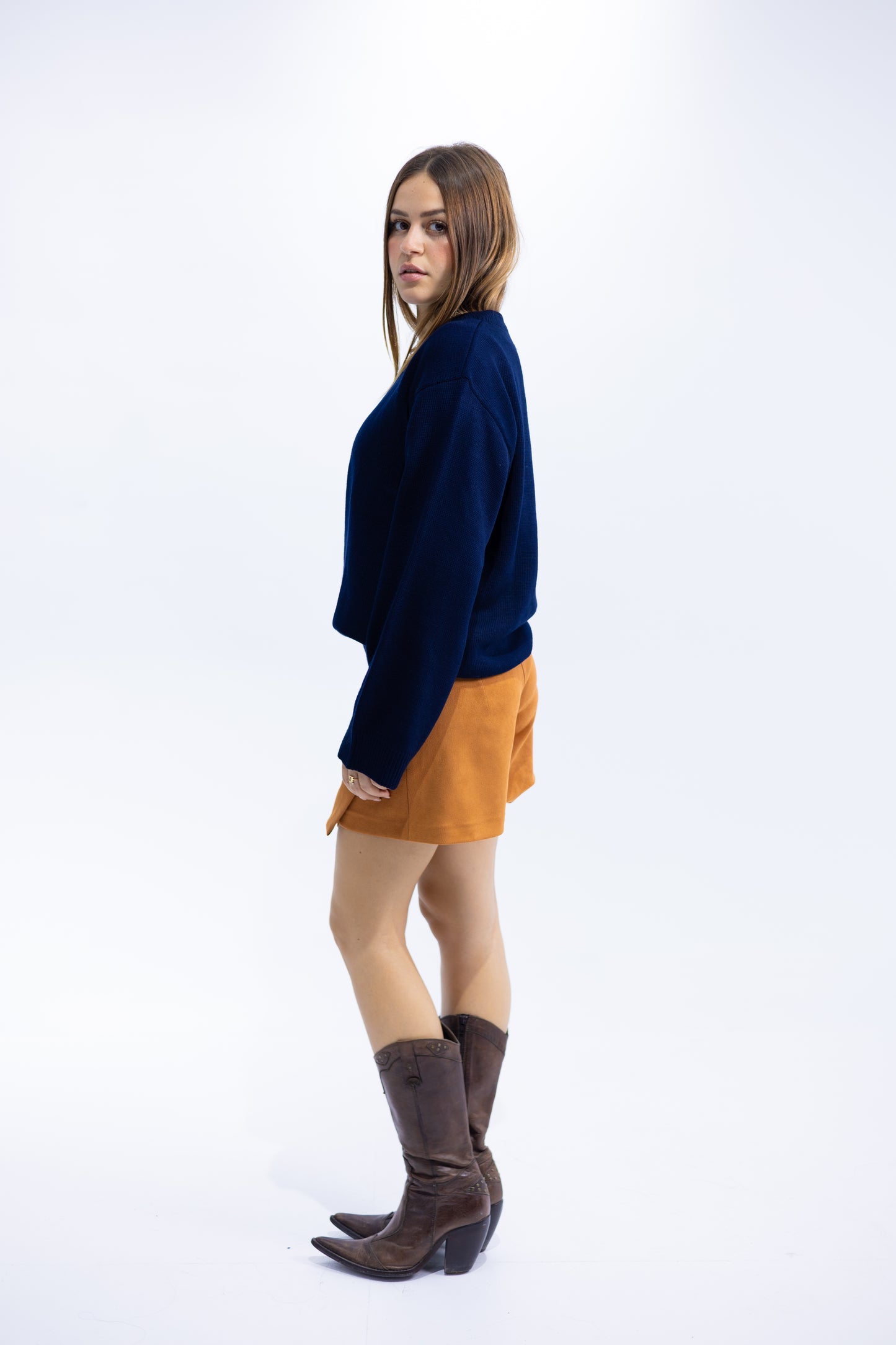 Navy V-Neck Knit Pullover