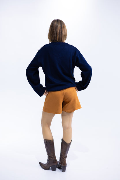 Navy V-Neck Knit Pullover