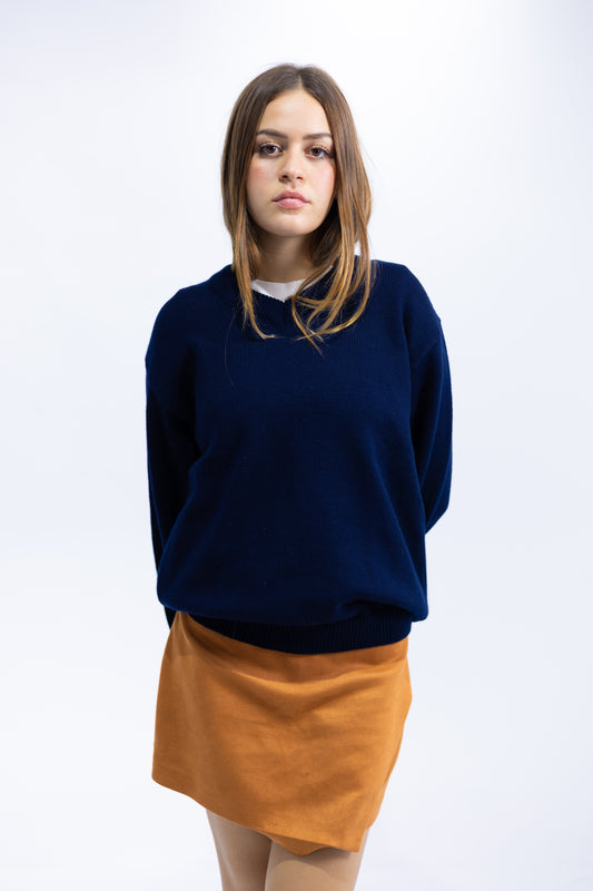 Navy V-Neck Knit Pullover