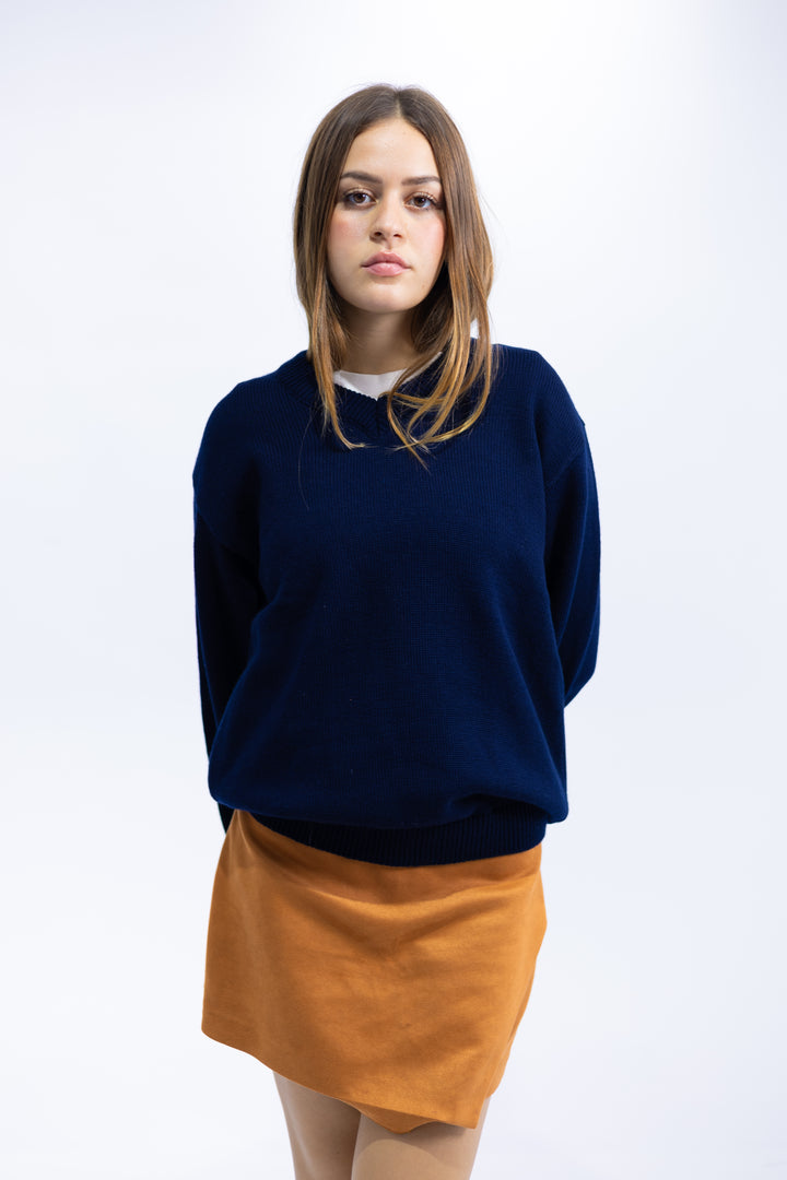 Navy V-Neck Knit Pullover