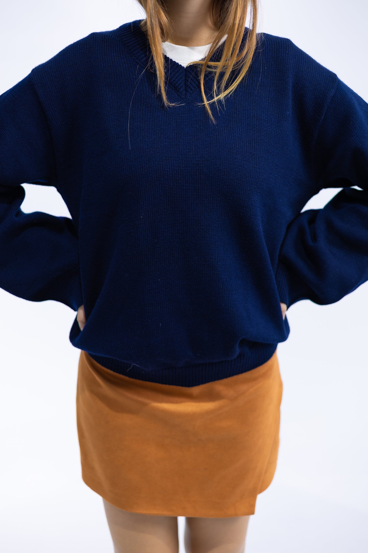Navy V-Neck Knit Pullover