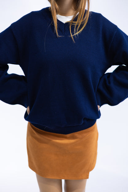 Navy V-Neck Knit Pullover