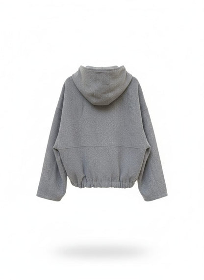 Textured Grey Full-Zip Hooded Sweater