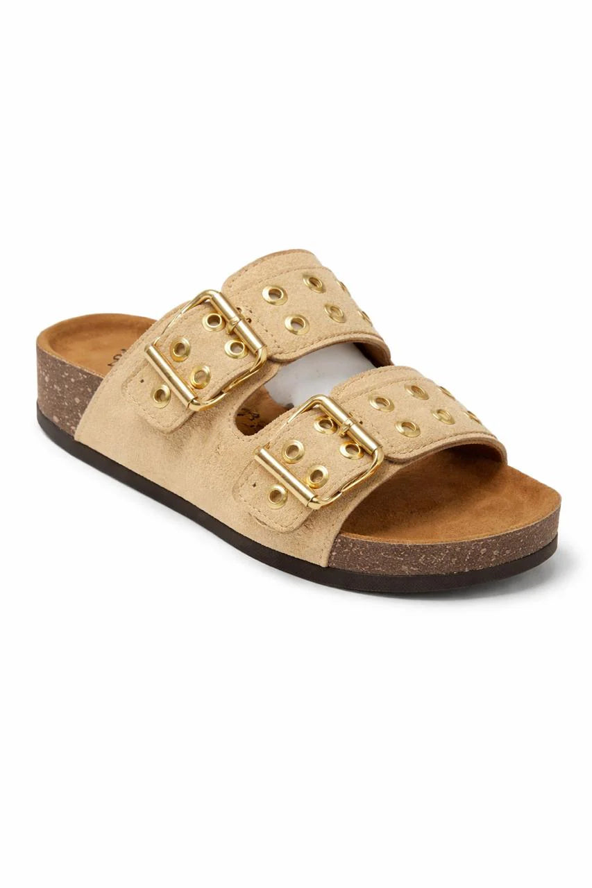 Beige Two-Strap Buckle Sandal - High