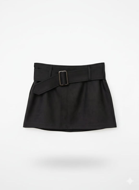 Short Suede Skirt with Wide Belt