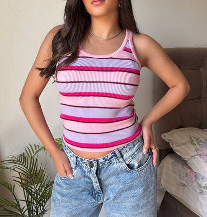 Candy Stripe Ribbed Knit Tank Top