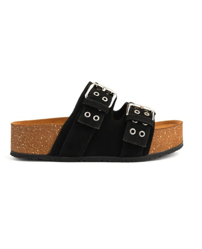 Black Two-Strap Buckle Sandal - High
