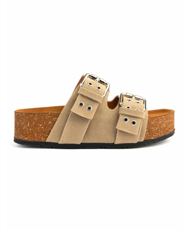 Beige Two-Strap Buckle Sandal - High