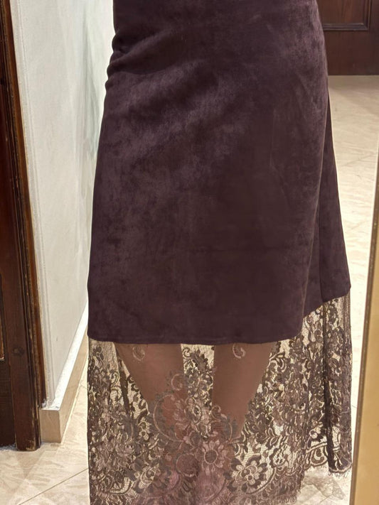 Brown Full-Length Lace Skirt