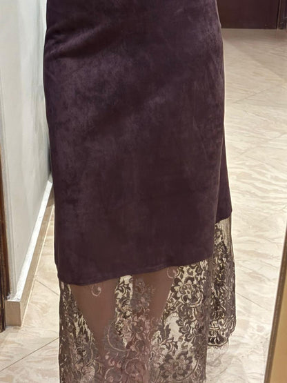 Brown Full-Length Lace Skirt