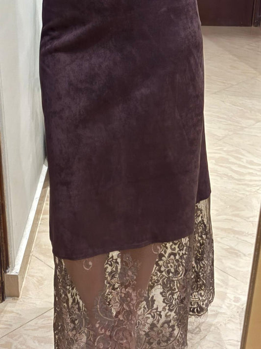 Brown Full-Length Lace Skirt