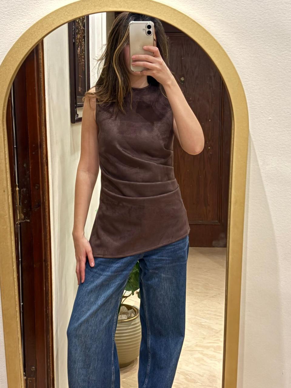 The Brown Evening Draped Top