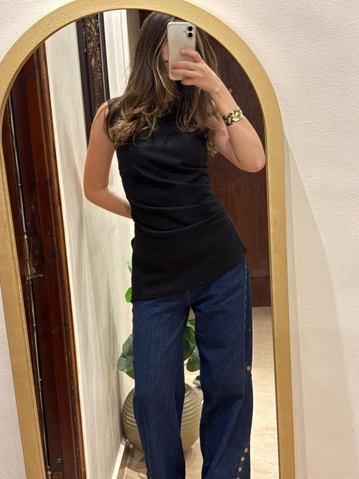 The Black Evening Draped Top