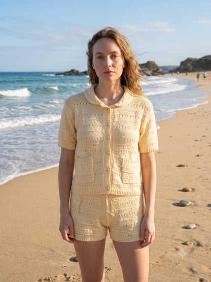Yellow Pointelle Knit Co-Ord Set