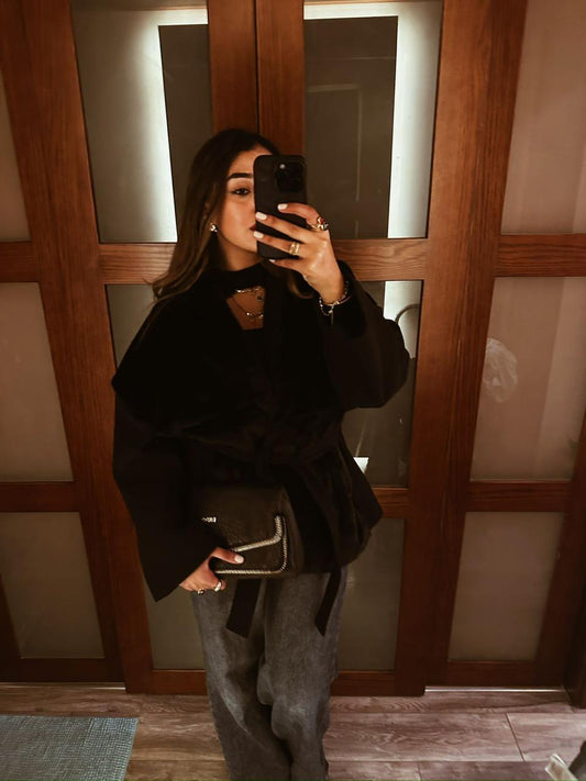 Velvet Shadow Wool-Fur Wrap Jacket