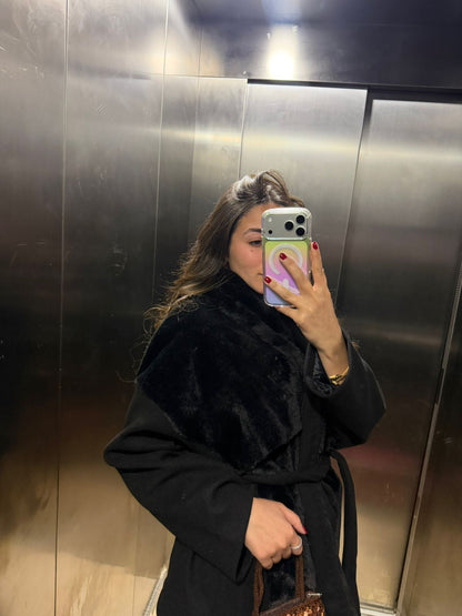 Velvet Shadow Wool-Fur Wrap Jacket