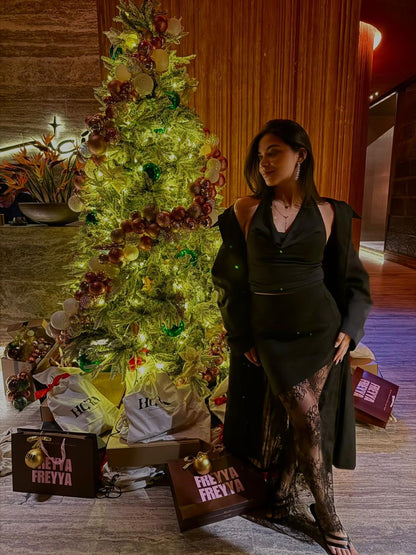 Black Mid Length Lace Skirt