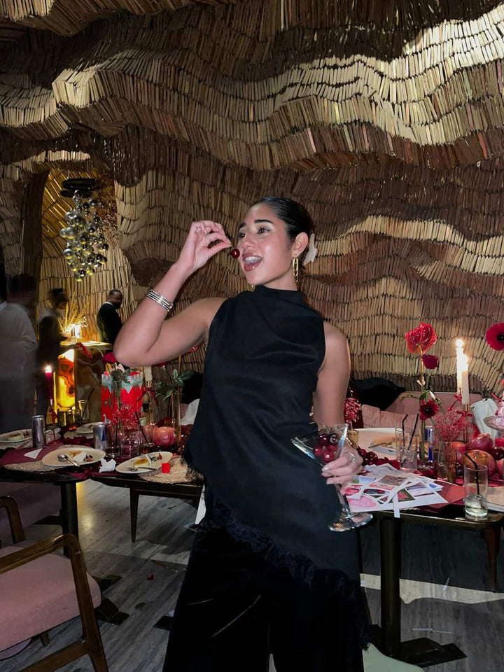 Black Lace Asymmetrical Top