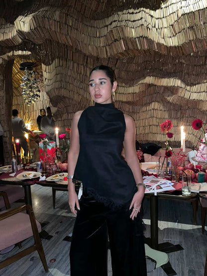 Black Lace Asymmetrical Top