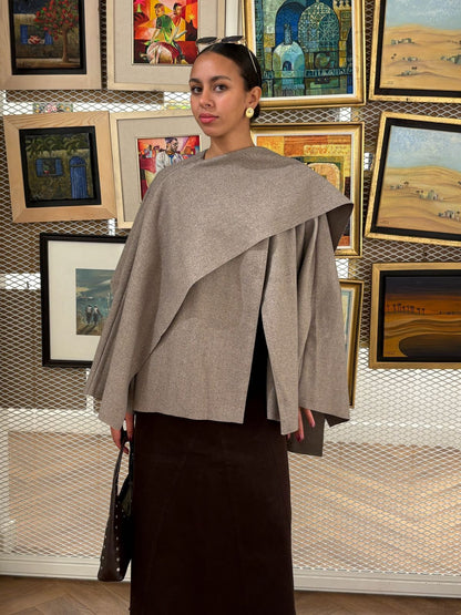Grey Wool Scarf-Cape