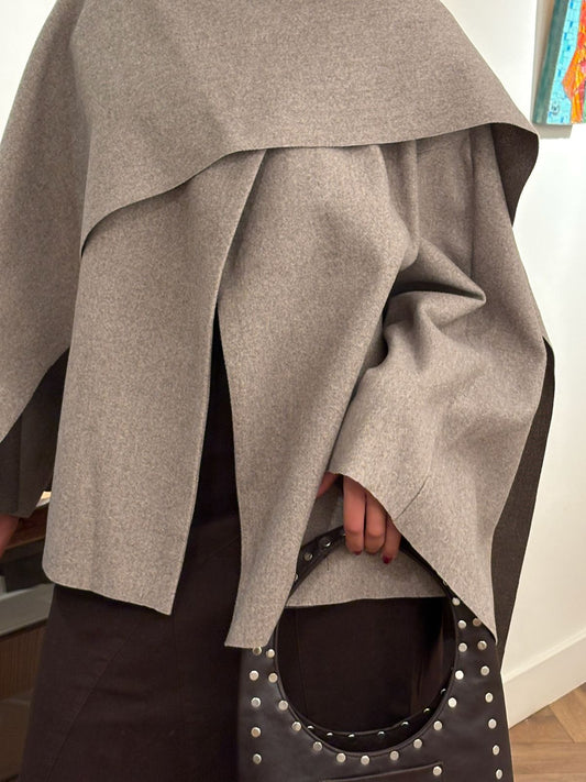 Grey Wool Scarf-Cape