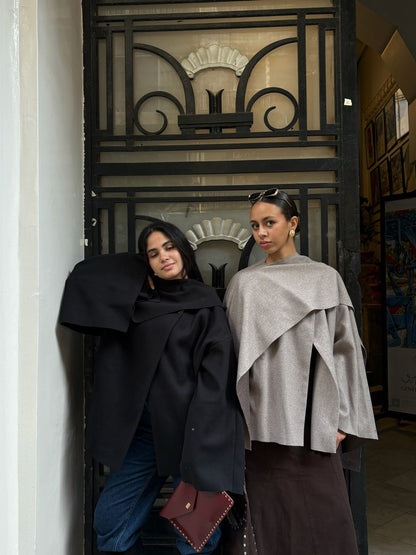 Black Wool Scarf-Cape